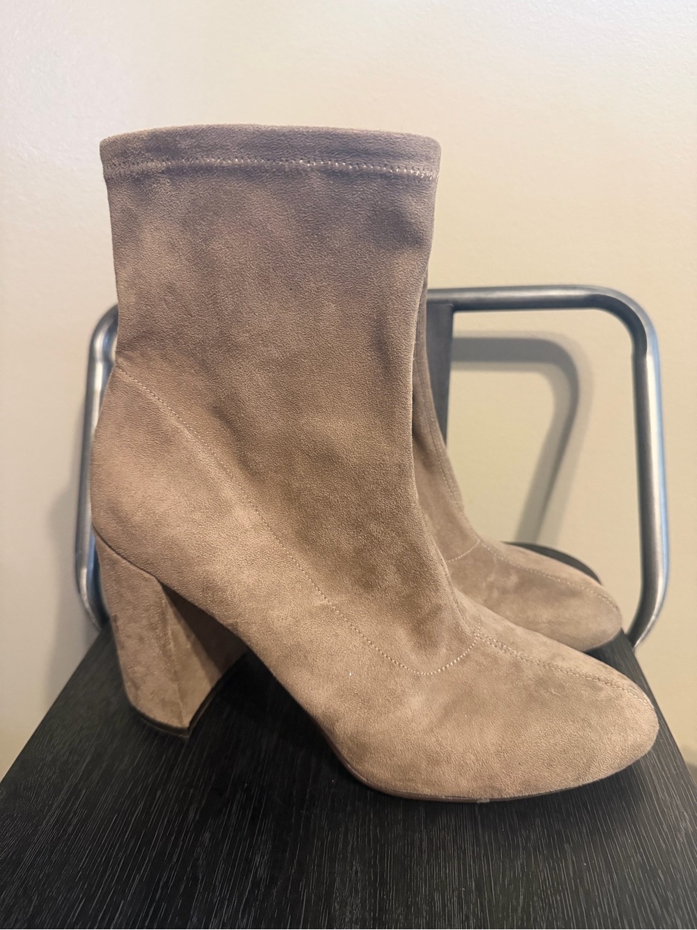 BCBGeneration Taupe Suede Ankle Booties with Block Heel